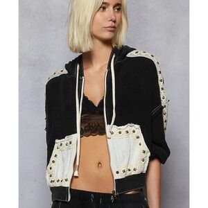 NWOT POL- STUDDED BALLOON SLEEVE HOODIE JACKET-BLACK & White Women's Jacket